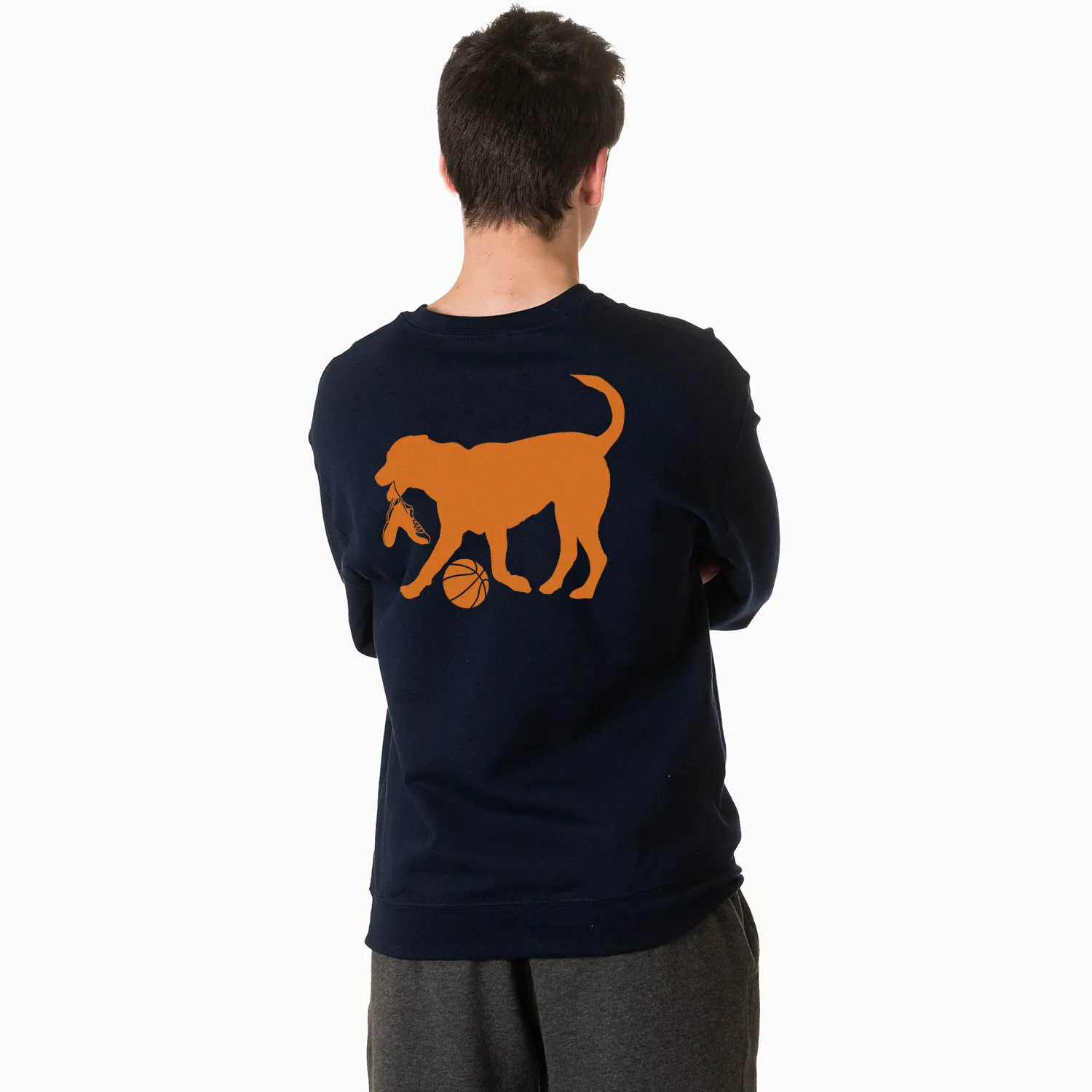 Basketball Crewneck Sweatshirt - Baxter The Basketball Dog (Back Design) 